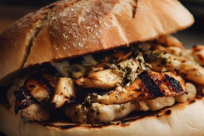 Grilled Chicken with Roasted Garlic and Parmesan on a Ciabatta Roll