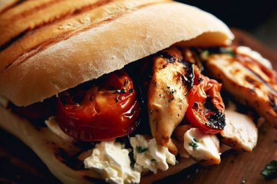 Grilled Chicken with Roasted Tomato and Feta on a Ciabatta Roll
