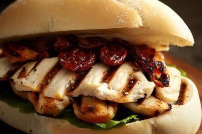 Grilled Chicken with Sundried Tomato and Provolone on a Ciabatta Roll
