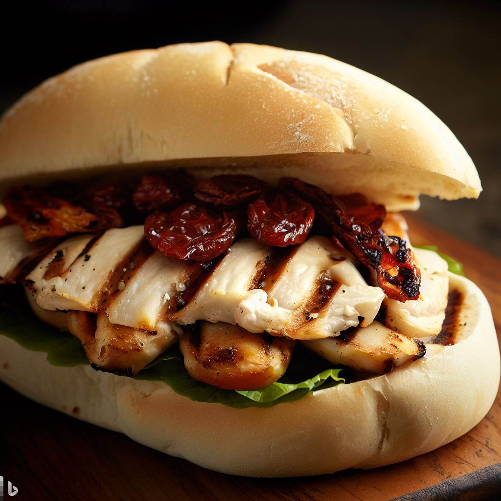 Grilled Chicken with Sundried Tomato and Provolone on a Ciabatta Roll