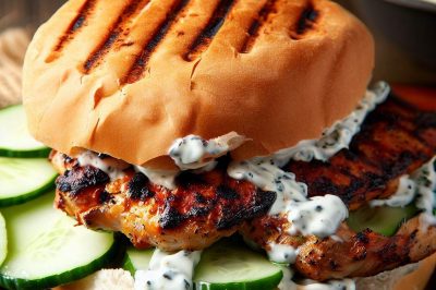 Grilled Chicken with Tzatziki and Cucumber Sandwich