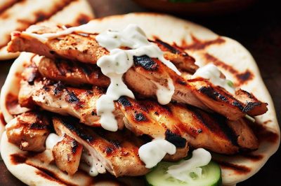 Grilled Chicken with Tzatziki and Cucumber on Pita Bread