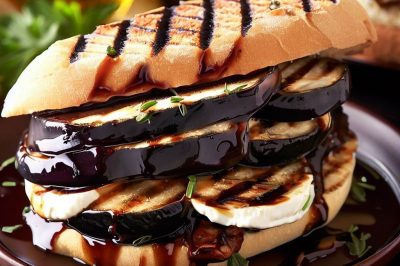 Grilled Eggplant and Mozzarella Sandwich with Balsamic Glaze