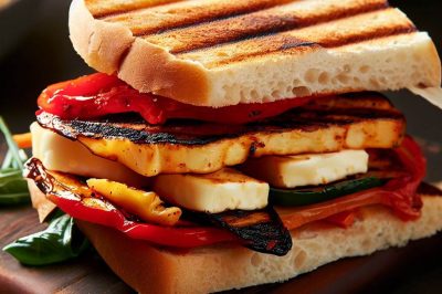 Grilled Halloumi and Roasted Red Pepper Sandwich