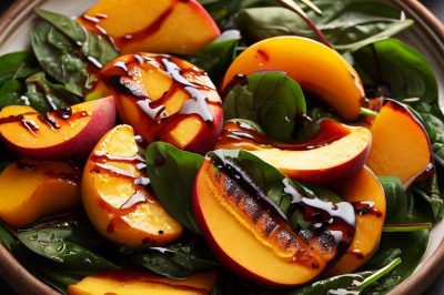 Grilled Peach and Spinach Salad with Honey Balsamic Dressing