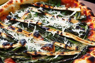 Grilled Ramps and Parmesan Margherita Pizza