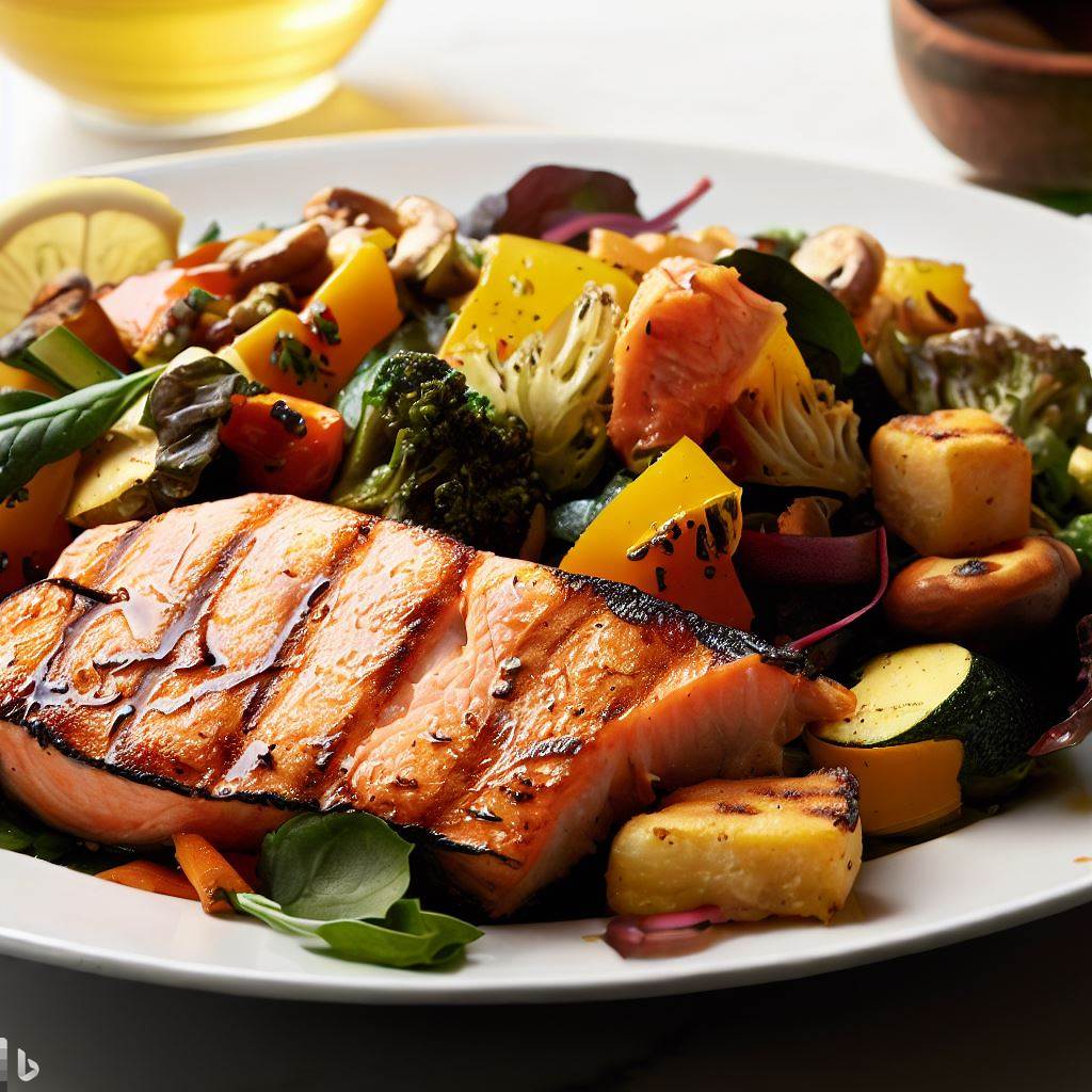 Grilled Salmon And Roasted Vegetable Salad With Lemon Vinaigrette grilled-salmon-and-roasted-vegetable-salad-with-lemon-vinaigrette