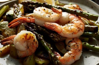 Grilled Shrimp and Roasted Asparagus and Fennel Salad with Dijon Vinaigrette