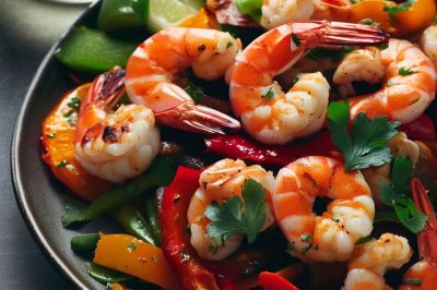Grilled Shrimp and Roasted Bell Pepper Salad with Cilantro Lime Dressing