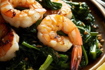 Grilled Shrimp and Roasted Broccoli Rabe Salad with Lemon Vinaigrette