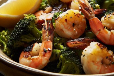 Grilled Shrimp and Roasted Broccoli Salad with Lemon Vinaigrette