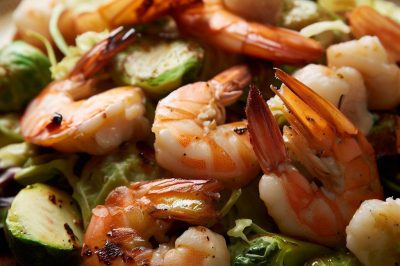 Grilled Shrimp and Roasted Brussels Sprouts Salad with Dijon Vinaigrette