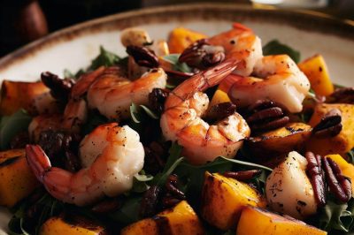 Grilled Shrimp and Roasted Butternut Squash Salad with Balsamic Vinaigrette