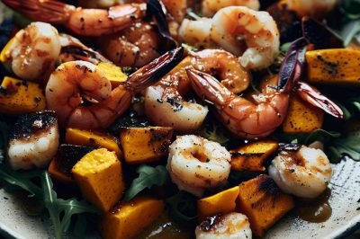Grilled Shrimp and Roasted Butternut Squash Salad with Maple Dijon Vinaigrette