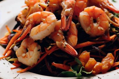 Grilled Shrimp and Roasted Carrot Salad with Ginger Dressing