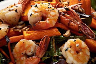 Grilled Shrimp and Roasted Carrot and Parsnip Salad with Ginger Dressing