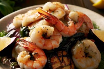 Grilled Shrimp and Roasted Eggplant Salad with Lemon Vinaigrette