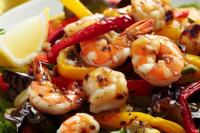 Grilled Shrimp and Roasted Pepper Salad with Lemon Vinaigrette