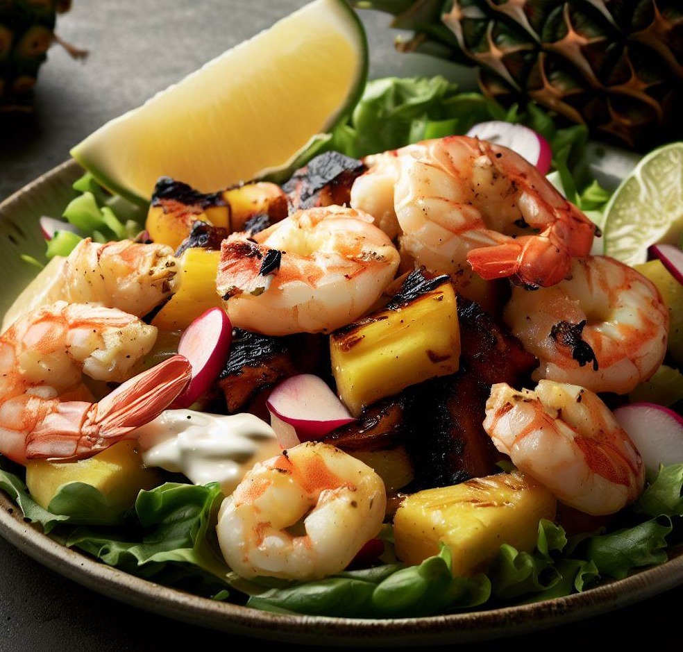 Grilled Shrimp and Roasted Pineapple Salad with Coconut Lime Dressing
