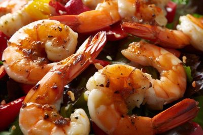 Grilled Shrimp and Roasted Red Pepper Salad with Garlic Vinaigrette
