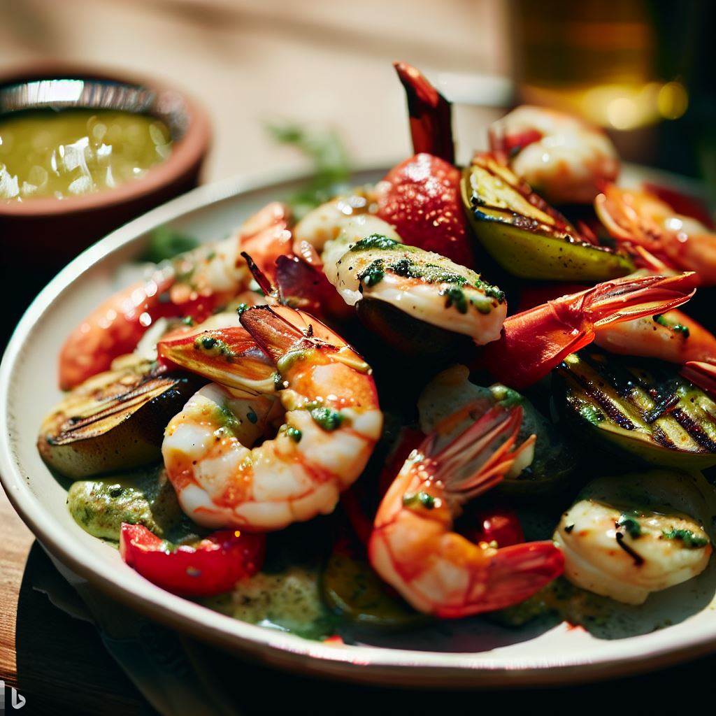 Grilled Shrimp and Roasted Red Pepper and Eggplant Salad with Lemon ...