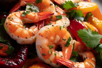 Grilled Shrimp and Roasted Sweet Pepper Salad with Cilantro Dressing