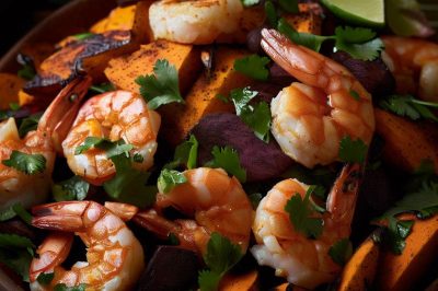 Grilled Shrimp and Roasted Sweet Potato Salad with Cilantro Lime Dressing
