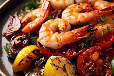 Grilled Shrimp and Roasted Tomato Salad with Lemon Vinaigrette