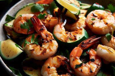 Grilled Shrimp and Roasted Zucchini Salad with Cilantro Lime Dressing
