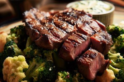 Grilled Steak and Roasted Broccoli Salad with Blue Cheese Dressing