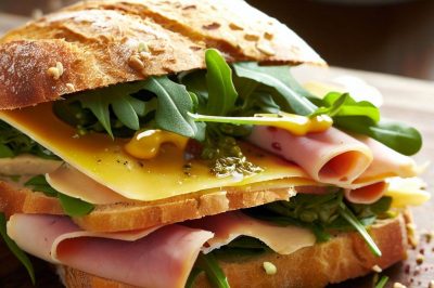 Ham and Cheese Sandwich with Dijon Mustard and Arugula