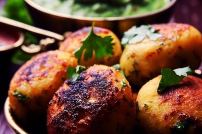 Indian Aloo Tikki with Coriander Chutney