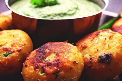 Indian Aloo Tikki with Green Chutney