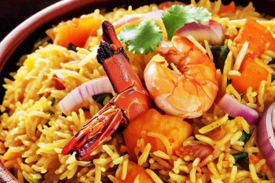 Indian Vegetable Biryani with Shrimp