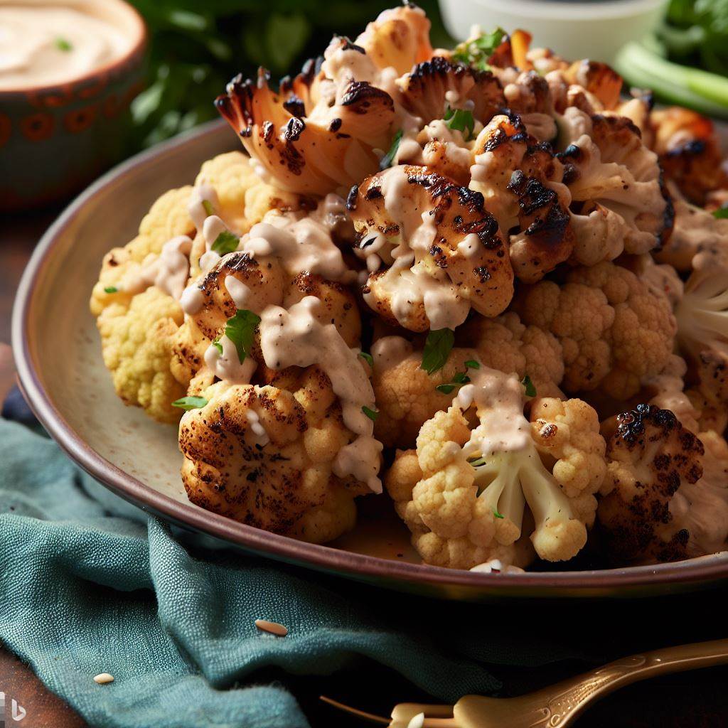 Israeli Roasted Cauliflower with Tahini Sauce