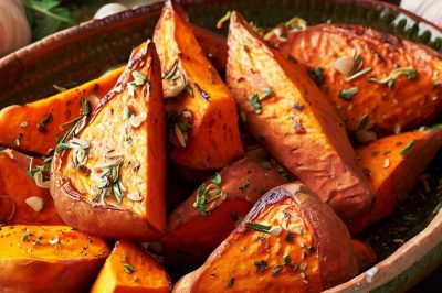 Israeli Roasted Sweet Potatoes with Herbs and Garlic