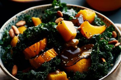 Kale and Roasted Squash Salad with Honey Mustard Dressing