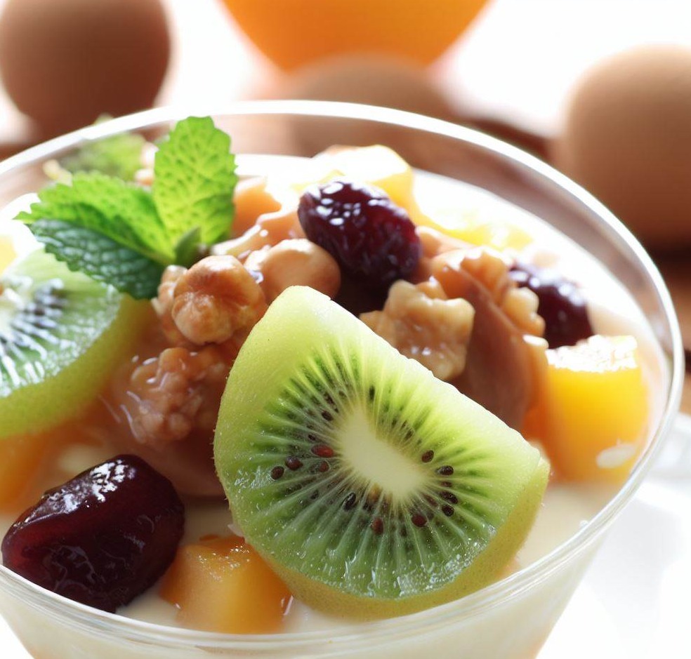 Kiwi, Fruit Compote, and Mixed Nuts Yogurt