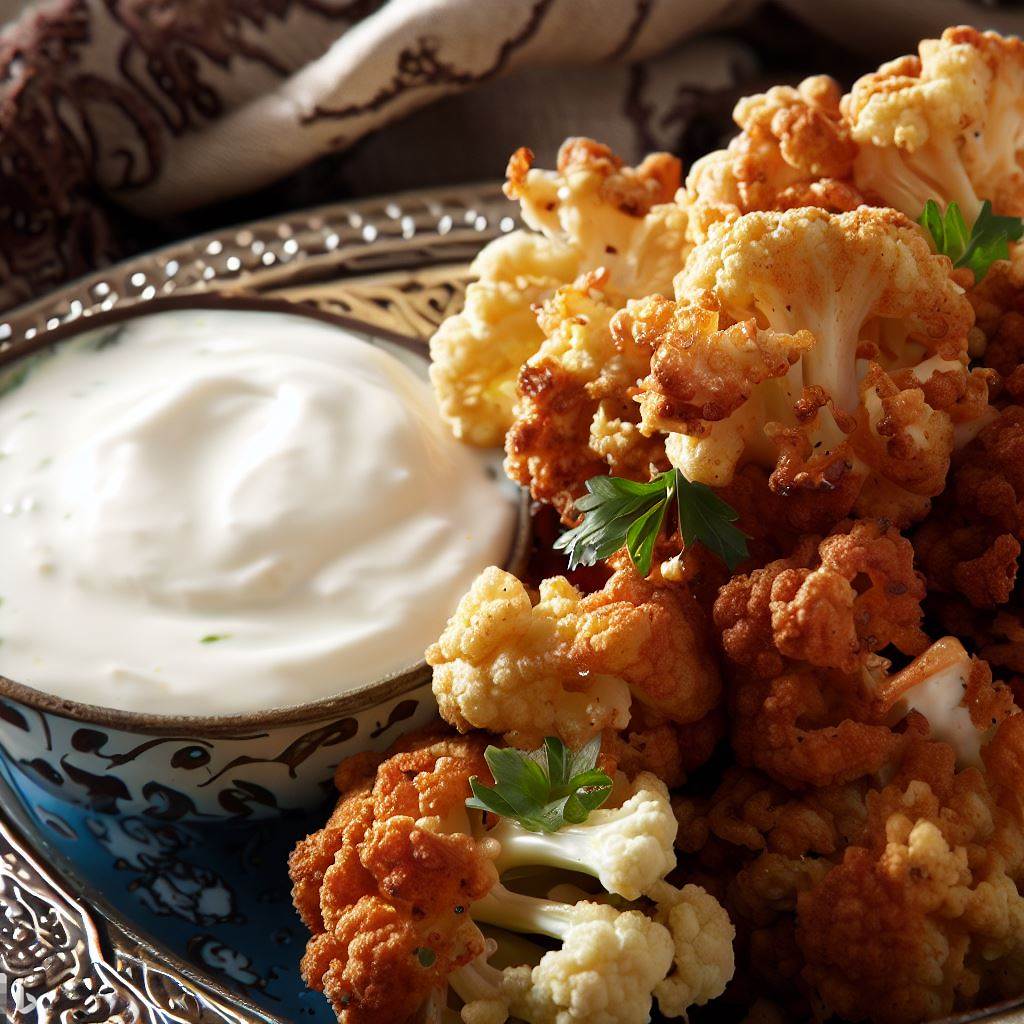 Lebanese Fried Cauliflower with Yogurt Sauce