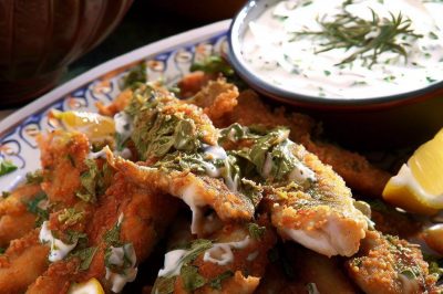 Lebanese Fried Fish with Herbs and Yogurt