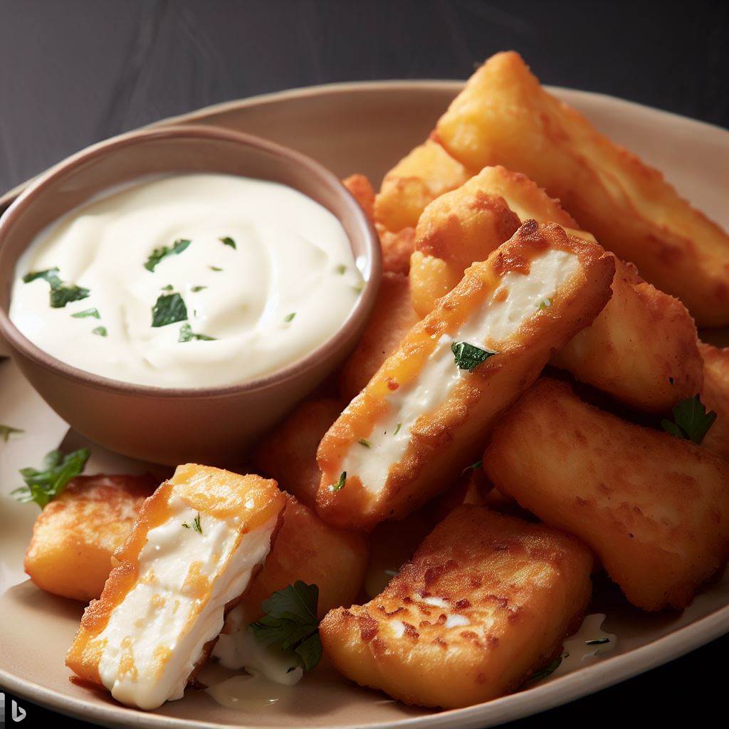 Lebanese Fried Halloumi Cheese with Yogurt Sauce