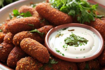 Lebanese Fried Kibbeh with Herbs and Yogurt