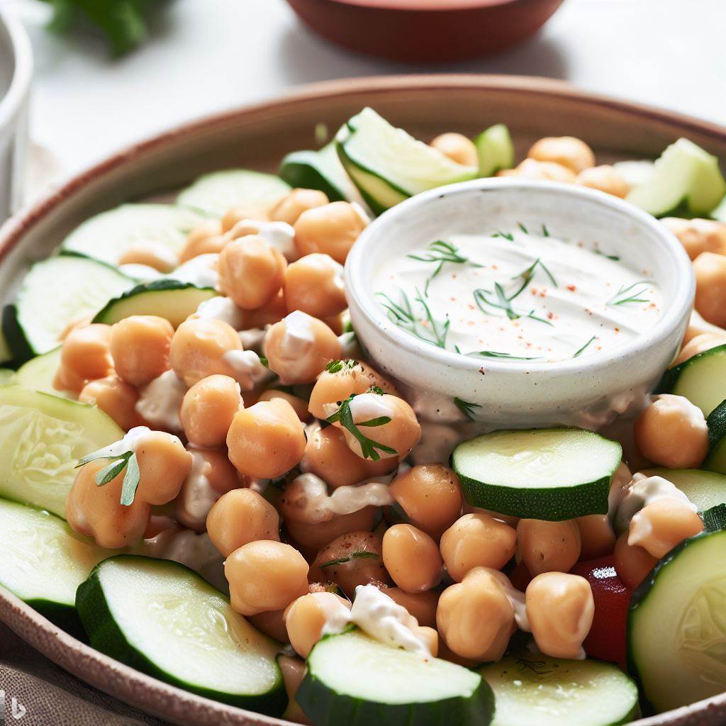 Mediterranean Chickpea and Cucumber Salad with Tzatziki Dressing