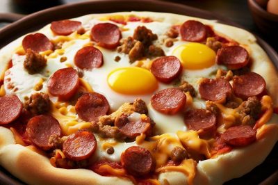 One Serving Breakfast Pizza with Sausage and Eggs
