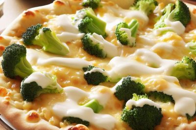 One Serving Broccoli and Cheddar Pizza with White Sauce