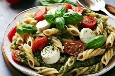 One Serving Caprese Pasta Salad with Pesto Dressing
