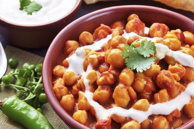 One Serving Indian Chana Masala with Raita