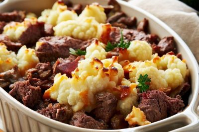 One Serving Oil-Free Beef and Cauliflower Casserole