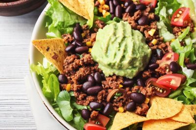 One Serving Taco Salad with Black Beans and Avocado Dressing