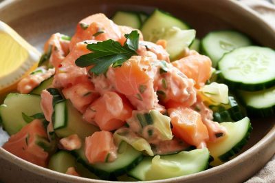 One-Serving Waldorf Salmon and Cucumber Salad
